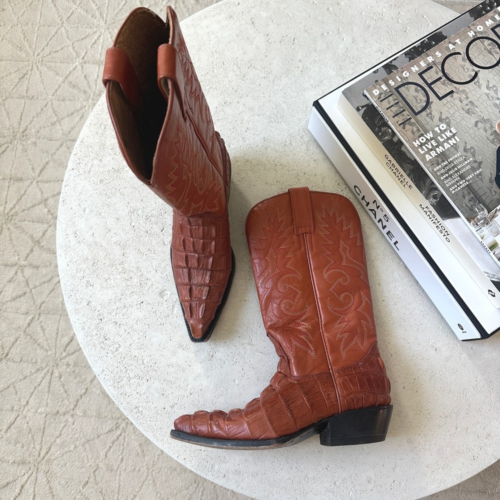 Vintage Je-Ver Caiman Croc Embossed Leather Western Cowboy Boots Size 5